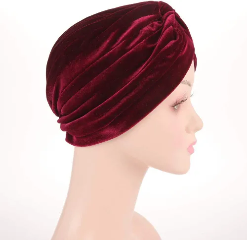Miniatura 5 de Sombrero de quimioterapia de terciopelo plisado con volantes elásticos para mujer