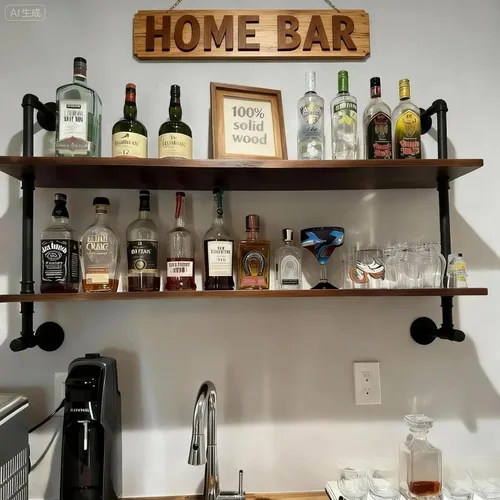 Miniatura 8 de Estantes de pared de tubería industrial con tablón de madera real, estantes flotantes de 48 pulgadas para pared, estantería de libros estilo granja