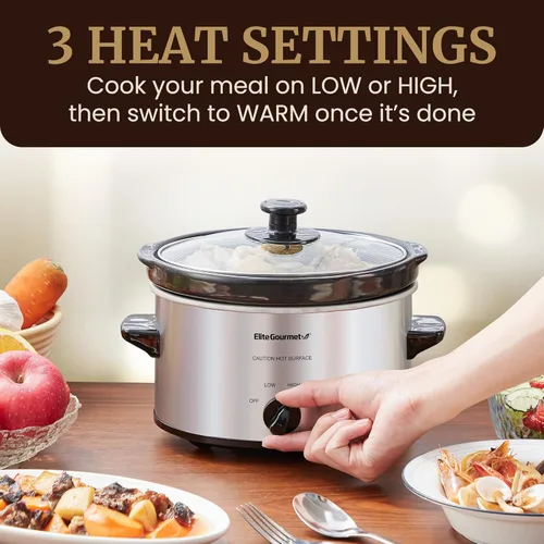Miniatura 3 de Elite Gourmet MST-275XS - Olla eléctrica de cocción lenta ovalada, temperatura ajustable, para preparar entradas, salsas y guisos, con tapa de Acero
