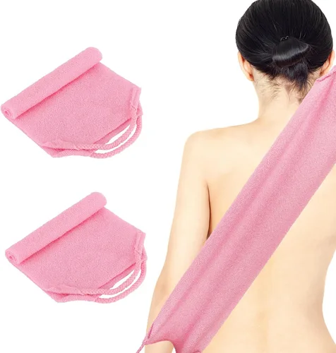 Miniatura 8 de 2 piezas exfoliante de espalda con asas, toalla para ducha, exfoliante de espalda de nailon, para hombres y mujeres (morado)