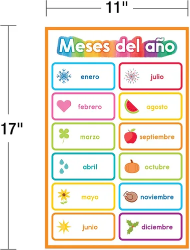 Miniatura 3 de Carson Dellosa - 16 pósteres de aprendizaje temprano en español, colores de 11 x 17 pulgadas, números, alfabeto, formas, palabras a la vista, arte