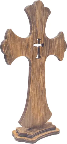 Miniatura 3 de Cruzes de pie de madera marrón de 9 pulgadas, paquete de 12, cruz de mesa rústica de madera para centros de mesa de bautismo, decoración de iglesia