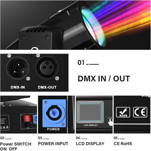 Miniatura 3 de Luz principal móvil de 230W, foco de luces de escenario 230W 7R Zoom Cabeza móvil haz Sharpy Light 8 Prism Strobe DMX 16Ch para fiesta etapa