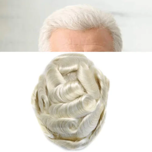 Miniatura 31 de Toupee cabello humano fino mono revestimiento de poliéster alrededor de la postizo duradero NPU monofilamento sistema de reemplazo de cabello