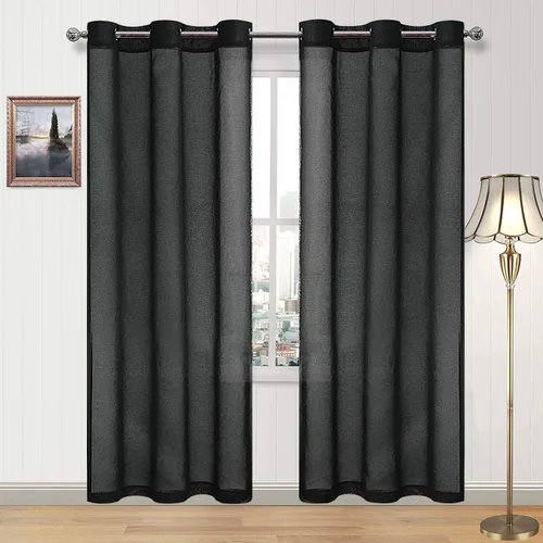 Miniatura 81 de DWCN Cortinas traslúcidas color verde frijol para sala de estar y dormitorio - Cortinas voile con aspecto de lino sintético con ojales en la parte