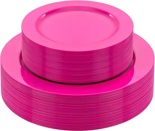 Miniatura 21 de FLOWERCAT 60 platos de plástico rosa, platos rosados resistentes desechables para fiestas de primavera y día de la madre/boda, para 30 invitados