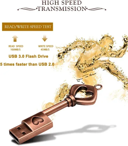 Miniatura 4 de Memoria USB 3.0 de 64 GB para bodas con caja de regalo de madera, llavero de alta velocidad de hasta 100 MB/S con llavero exFat Thumb Drive Jump