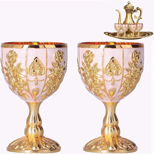 Pssopp 2 copas de cáliz real en relieve, copas irrompibles de tamaño pequeño, copa de vino vintage europea de alto grado para decoración del hogar