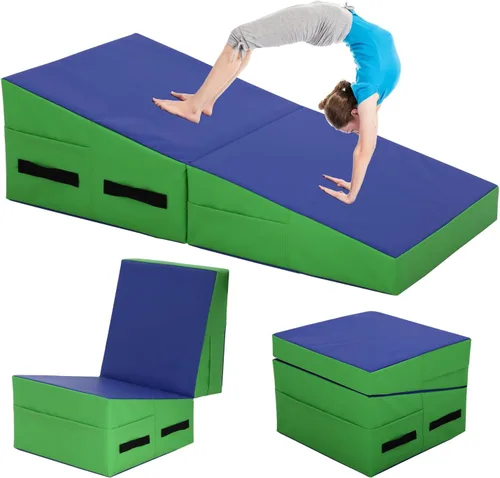 Colchoneta de gimnasia para acrobacias, plegable, con superficie de piel sintética antideslizante y asas, alfombrillas para gimnasia para el hogar,