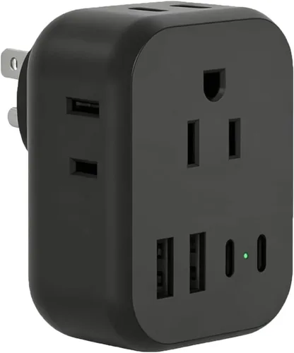 Adaptador tipo G para viajes, adaptador de enchufe de EE. UU. a Reino Unido con 4 tomacorrientes, 5 puertos USB (3 USB-C), adaptador de toma de