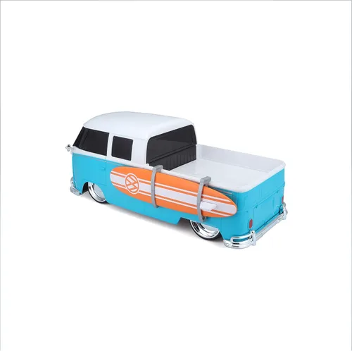 Miniatura 3 de Maisto Tech R/C 1:16 Escala 2.4 GHz VW Tipo 2 Pick-up con tabla de surf, azul con blanco