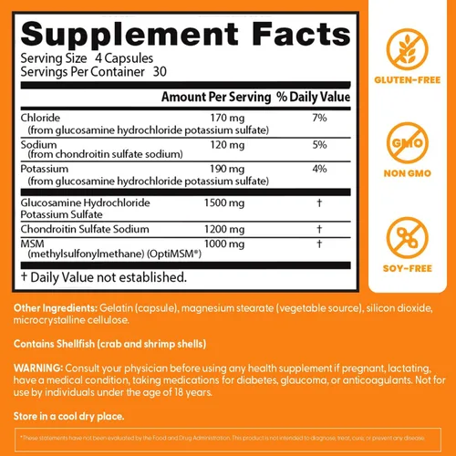 Miniatura 4 de Doctor's Best Glucosamina Condroitina Msm con cápsulas OptiMSM, apoya la estructura, función y comodidad saludables de las articulaciones, sin OGM