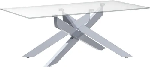 Miniatura 5 de Mesa de centro rectangular moderna, tapa de vidrio templado y pata tubular de metal, 47.3 pulgadas de largo x 23.6 pulgadas de ancho x 18.1 pulgadas