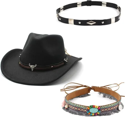 GRNUS Mens Felt Western Cowboy Hat Fedora Outdoor Wide Brim Cowgirl Hat for Women