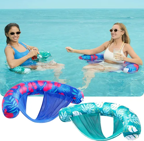 Miniatura 2 de Sloosh Flotadores de piscina para adultos, paquete de 2 sillas inflables de fideos con eslinga de tela suave, flotador flotante para piscina