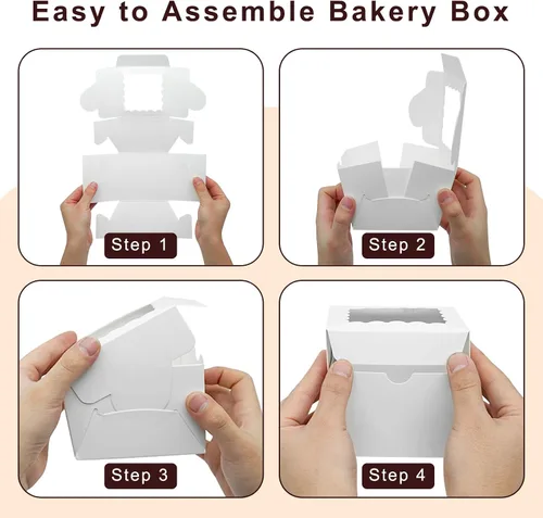 Miniatura 7 de XINHPKGG 50 cajas de galletas de 4 x 4 x 2.5 pulgadas, cajas de panadería con ventana, caja de postre para recuerdos de boda, fiesta, color blanco