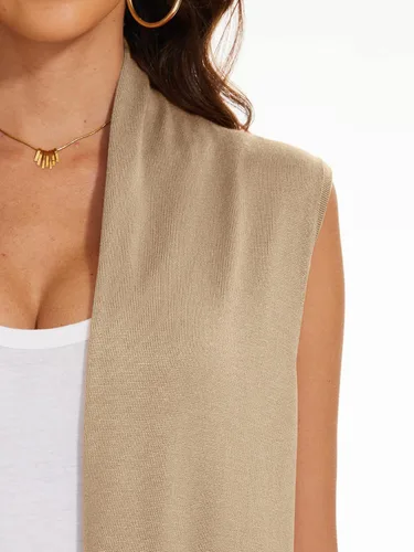 Miniatura 6 de Chaleco de punto largo para mujer, sin mangas, con bolsillos, frente abierto, drapeado, chaleco casual