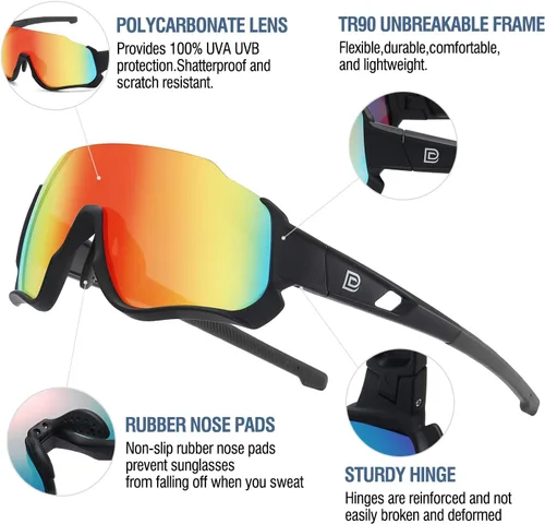 Miniatura 4 de DUCO DK280 - Lentes de sol polarizados para niños, jóvenes, béisbol, deportes, adolescentes, ciclismo, niños y niñas, con 3 lentes
