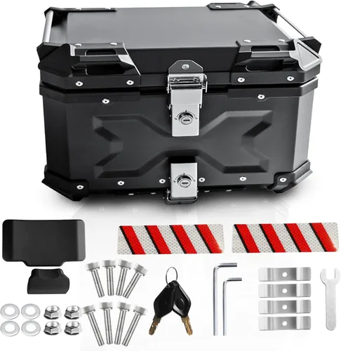 Miniatura 9 de Maletero Universal para Motocicleta, Caja Superior de 45L, Baúl Trasero para Motocicleta, Estuche de Almacenamiento con Respaldo, Cerradura de Negro