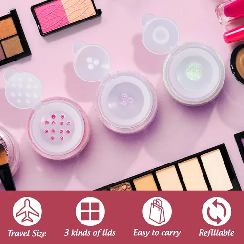 Miniatura 5 de RAYNAG 6 botellas vacías de polvo suelto para viajes, cosméticos con purpurina en polvo, para sombra de ojos, botella agitadora con tamiz y tapas