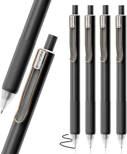 Bolígrafos de gel - Tinta negra 4 piezas 0.5 mm de punta fina, pluma de escritura suave, suministros para oficina, escuela y diario (negro)