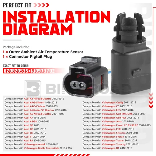 Miniatura 2 de Sensor de temperatura del aire ambiente exterior con enchufe compatible con Audi A4 A6 A7 Q5 Q7 compatible con VW Golf Jetta Passat