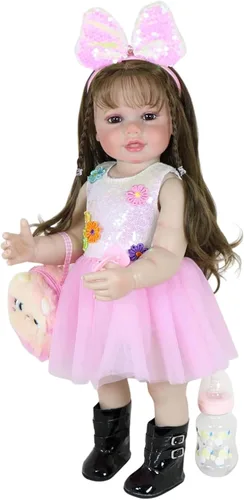 Miniatura 10 de Koala Cuddles - Muñeca realista Reborn de 22 pulgadas con pelo enraizado, cara pintada a mano en 3D y cuerpo de vinilo suave completo, atuendo rosa