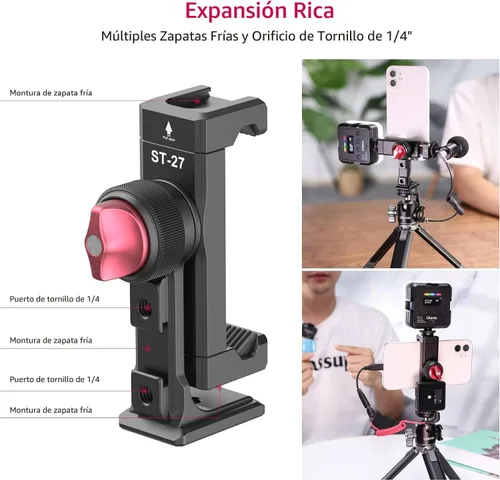 Miniatura 3 de Soporte de trípode de metal para teléfono, 3 zapatos fríos y puerto de arca, adaptador de trípode para teléfono inteligente de 360 ° para iPhone 17