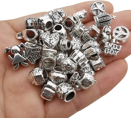 55 piezas surtidas de cuentas con agujeros grandes de aleación europea, cuentas con separadores metálicos para manualidades, pulseras, collares y