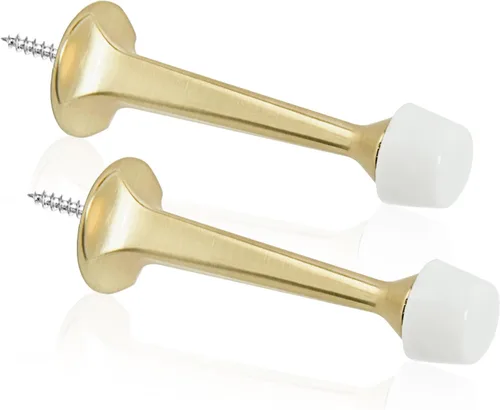 Miniatura 20 de Paquete de 6 Topes de Puerta de Oro Sólidos y Rígidos - Topes de Puerta Resistente con Protector de Pared y Puntas de Goma Suave, Latón Cepillado