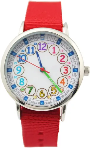 Bigbangbang Reloj analógico para niños, reloj de tiempo de aprendizaje, correa de tela suave para primer reloj, reloj de tiempo de lectura para