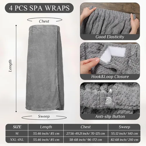 Miniatura 9 de 4 toallas envolventes para mujer, bata de spa con cierre ajustable, parte superior elástica, envoltura ligera para baño y ducha