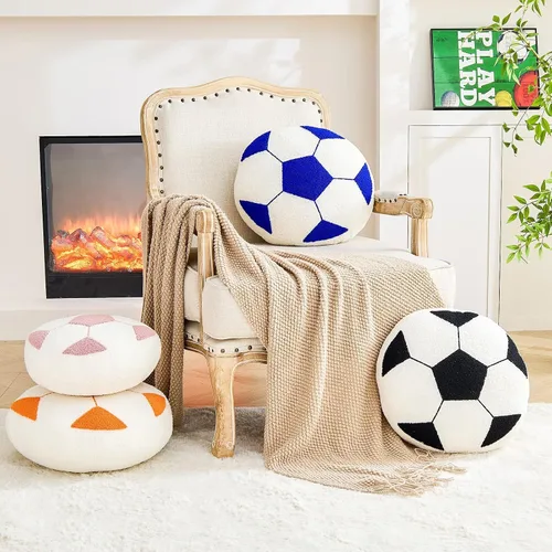 Miniatura 4 de Uvvyui Almohada de fútbol de fútbol con forma redonda, decorativa para decoración de habitación, cojín de felpa para sofá y dormitorio