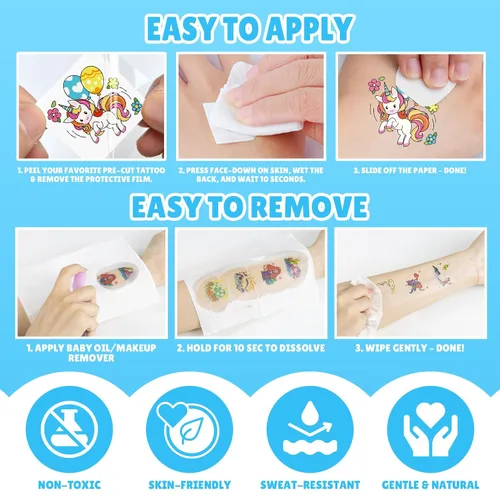 Miniatura 8 de Partywind Libro de tatuajes temporales con brillo y purpurina de 192 estilos para niños, 16 temas, tatuajes temporales para niños, recuerdos