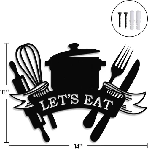 Miniatura 4 de XORT Letrero de metal para cocina, arte de pared de cocina de metal, letrero de "Let's Eat" para el hogar, cocina, comedor, sala de estar