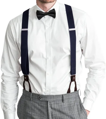 Miniatura 25 de AWAYTR Tirantes de botón marrón para hombre, tirantes elásticos ajustables en forma de Y