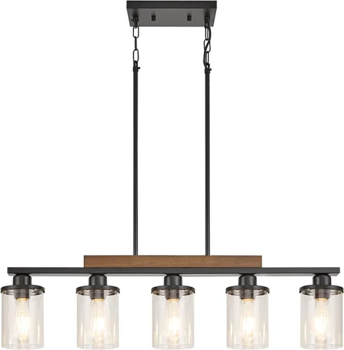 Miniatura 10 de Lámpara de comedor,Lámpara de cocina de 3 luces para iluminación de granja, iluminación colgante industrial de madera de metal negro mate,Luces