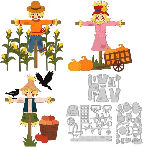GLOBLELAND Troqueles de corte de espantapájaros de Halloween para bricolaje, álbumes de recortes, metal, cosecha, otoño, cosecha, troqueles, día de