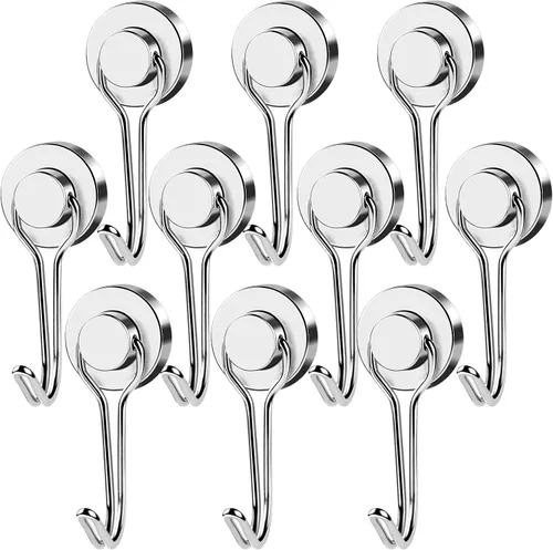 Miniatura 13 de MIKEDE Paquete de 4 ganchos magnéticos, ganchos magnéticos de neodimio resistentes de 40 libras, ganchos giratorios magnéticos negros para colgar