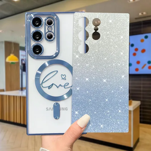 Miniatura 329 de ZONRW - Funda para Samsung Galaxy S22 Ultra magnética, para mujeres y niñas, cubierta trasera suave, lujosa, con corazón de amor, bling, degradado