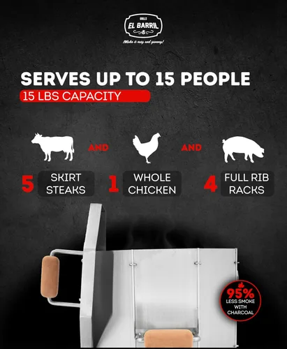 Miniatura 2 de EL BARRIL - Ahumador de carbón plegable de 15 libras, parrilla de acero inoxidable con flujo de aire de calor uniforme para carne jugosa y tierna