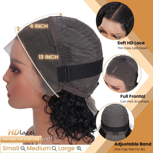 Miniatura 3 de Pelucas con malla frontal de onda profunda 13x4, cabello humano pre-sacado, 180% de densidad, 9A, sin pegamento, pelucas de cabello humano mojadas