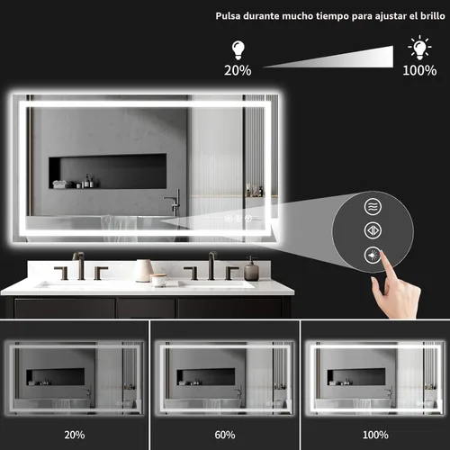 Miniatura 8 de Espejo de baño LED de 30 x 48 pulgadas con luces, regulable, antivaho, espejo de tocador de baño para pared, retroiluminado + luz frontal, función