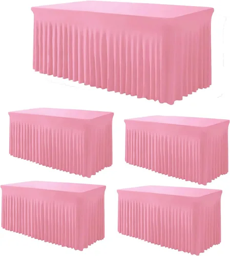 Miniatura 28 de TC27 - Mantel rectangular ajustable de elastano de 4 pies con falda plisada, sin arrugas, mantel rectangular para fiestas, bodas, banquetes