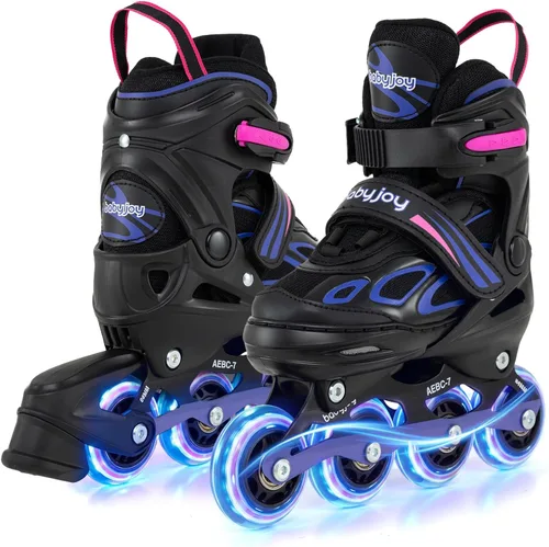 Miniatura 10 de BABY JOY Patines en línea, 4 tamaños ajustables para niños con ruedas iluminadas para niños de 5 a 14 años, divertidos patines iluminadores