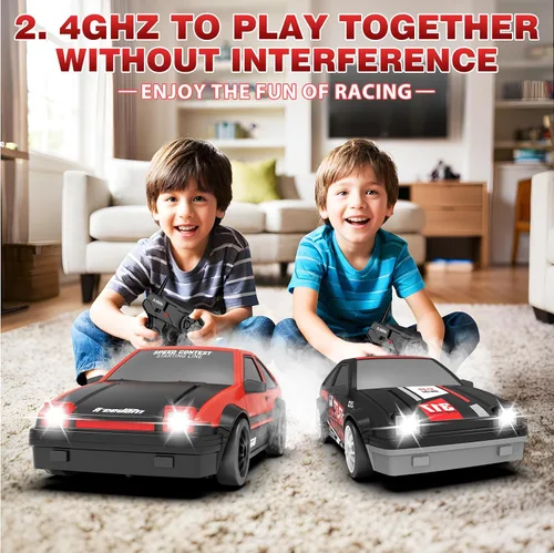 Miniatura 6 de RC Drift Car, 1:24 Coches de Control Remoto 2.4GHz 4WD Coches de Deriva RC de Alta Velocidad con Luz LED Neumáticos de Deriva Neumáticos de Carrera
