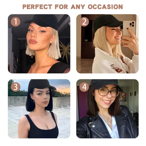 Miniatura 6 de SEGO Gorra de béisbol con extensiones de cabello para mujer, resistente al calor, sintético, 6 pulgadas, ajustable, corta, recta, peluca de repuesto