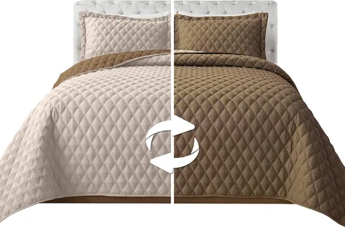 Miniatura 13 de Elegant Comfort Juego de colcha reversible acolchada de 3 piezas con fundas de almohada, exquisitas costuras de diamante para todas las estaciones