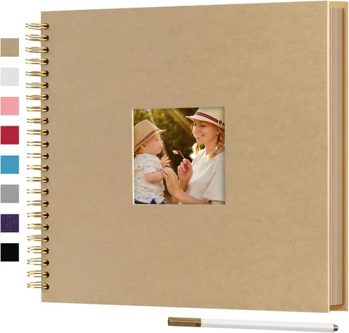 Miniatura 11 de Álbum de fotos para scrapbook DIY de 10 x 10 pulgadas con cubierta de diseño de ventana, 80 páginas, libro de recuerdos de papel para manualidades