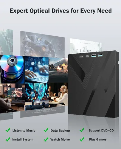 Miniatura 6 de Wbacon 7 en 1 unidad externa de CD/DVD para portátil, reproductor de DVD portátil para portátil con puerto SD/TF, unidad de DVD externa con USB